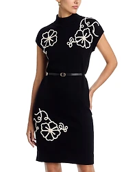 T Tahari Belted Mock Neck Dress
