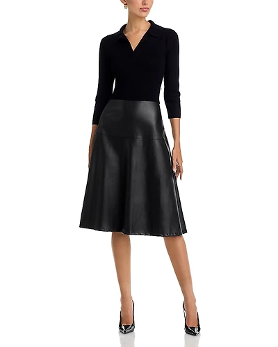 T Tahari Collared Faux Leather Dress