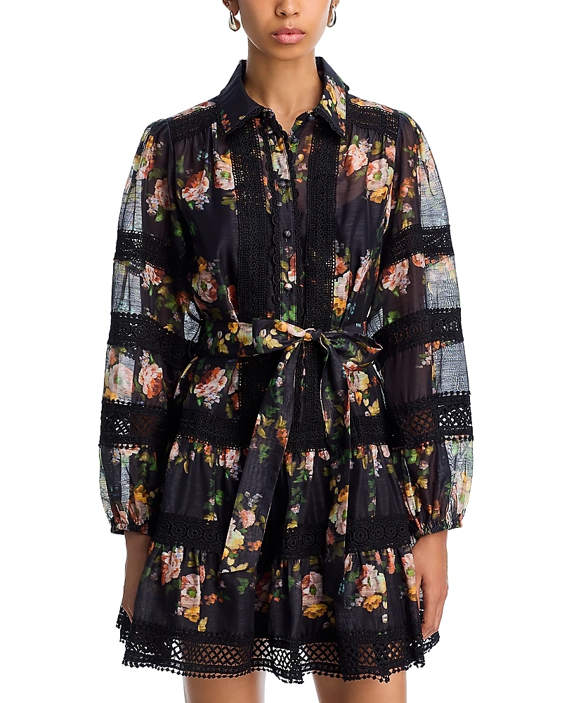 Aqua Rose Lace Inset Long Sleeve Mini Dress - Exclusive