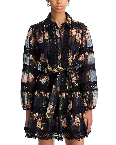 Aqua Rose Lace Inset Long Sleeve Mini Dress - Exclusive