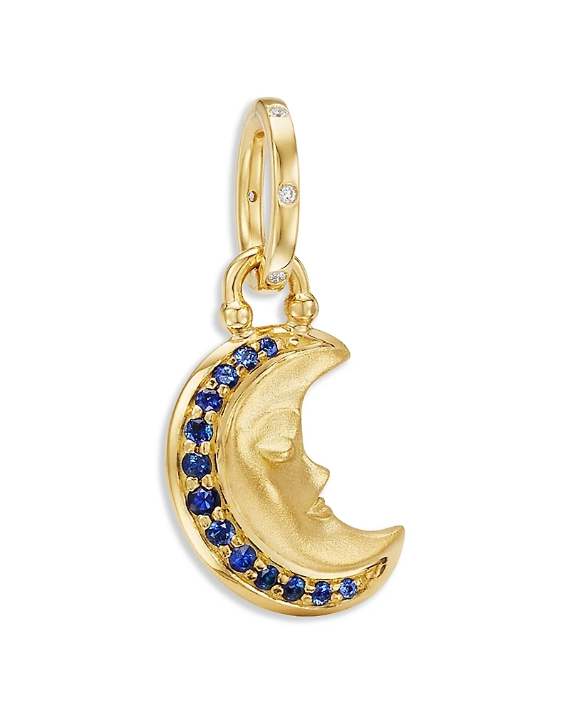 Temple St. Clair 18K Yellow Gold Fj Blue Sapphire & Diamond Crescent Moon Pendant