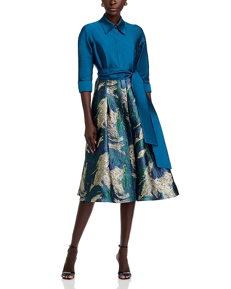 Teri Jon by Rickie Freeman Taffeta Jacquard Shirt Dress