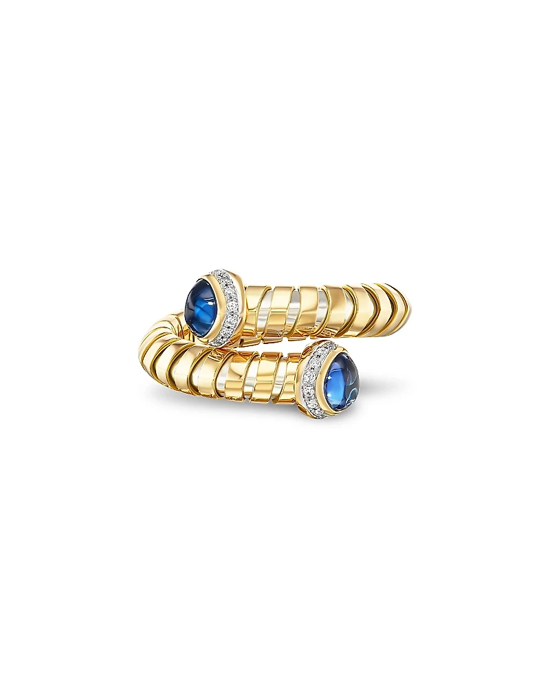 Marina B Blue Sapphire Cabochon & Diamond Pave Bypass Ring