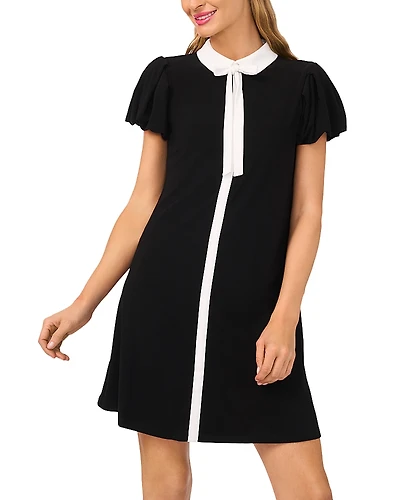CeCe Tie Neck Puffed Sleeve Dress