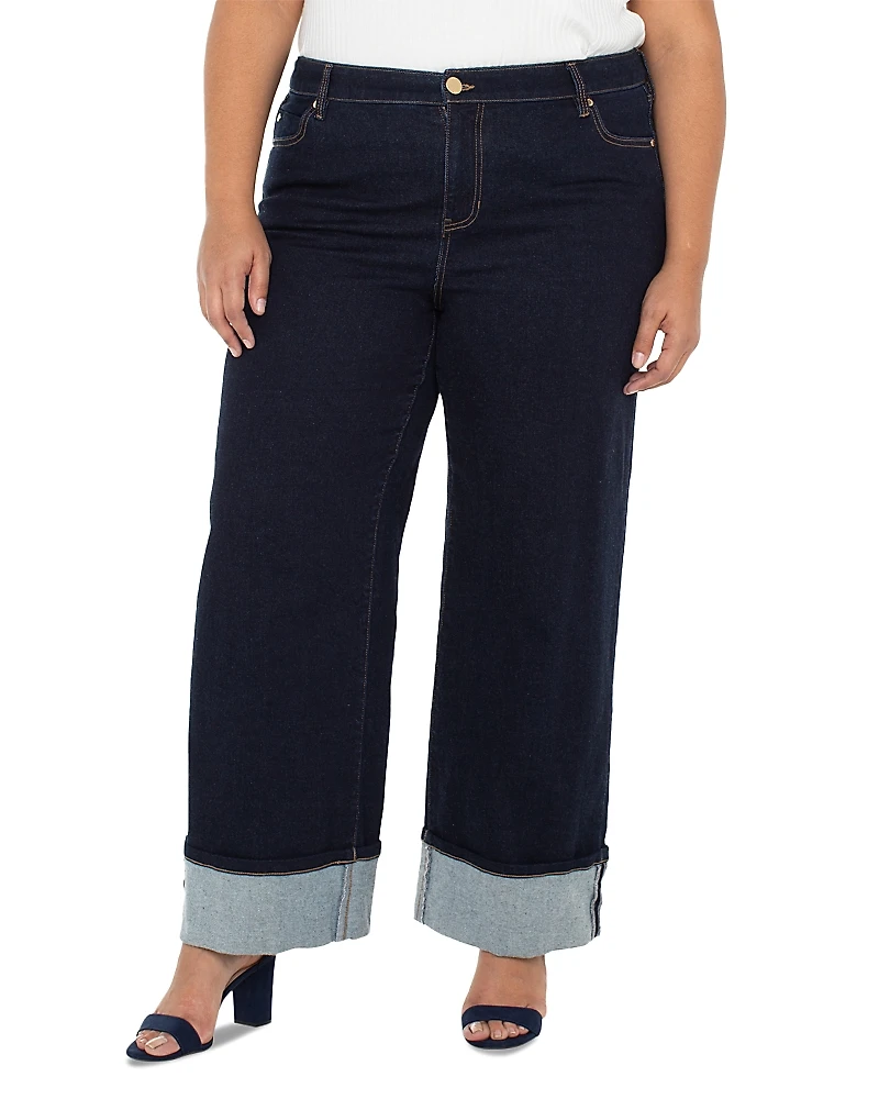 Liverpool Los Angeles Plus Morgan Cuffed Wide Leg Jeans