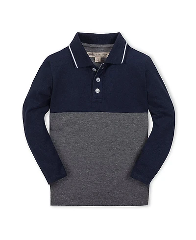 Hope & Henry Boys' Organic Long Sleeve Colorblock Jersey Polo - Big Kid