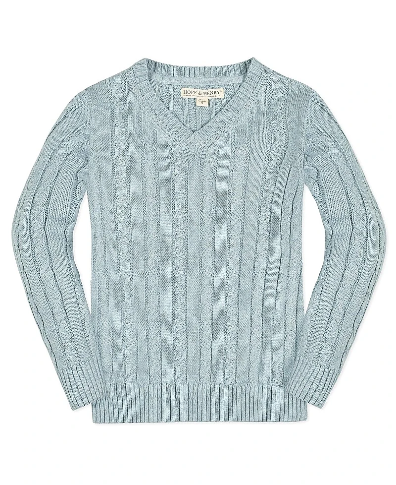 Hope & Henry Boys' Organic Long Sleeve Fine Gauge Cable V-Neck Sweater - Baby, Little Kid