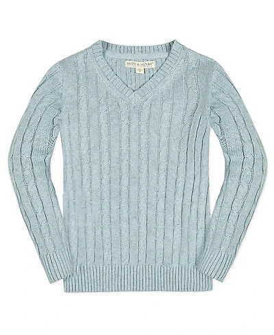 Hope & Henry Boys' Organic Long Sleeve Fine Gauge Cable V-Neck Sweater - Baby, Little Kid