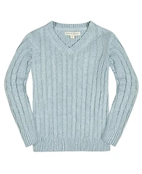 Hope & Henry Boys' Organic Long Sleeve Fine Gauge Cable V-Neck Sweater - Baby, Little Kid