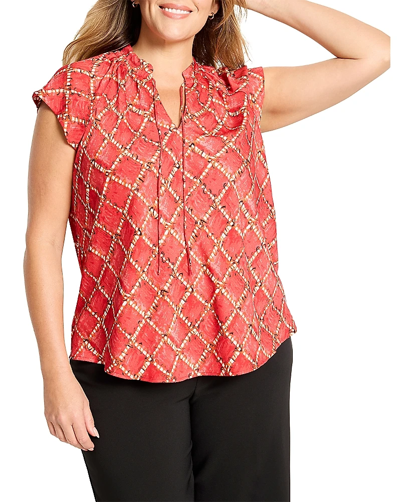Nic+Zoe Plus Squiggle Check Cap Sleeve Top