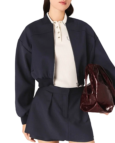 Maje Zipped Mixed Wool Bomber Jacket