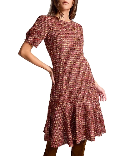 Santorelli Dasia Sheath Tweed Dress with Puff Sleeves