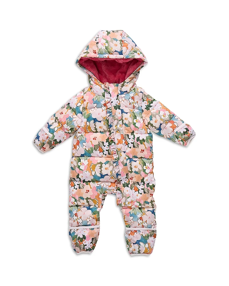 Pink Chicken Girls' Floral Ruffle Trimmed Quilted Down Snowsuit - Baby