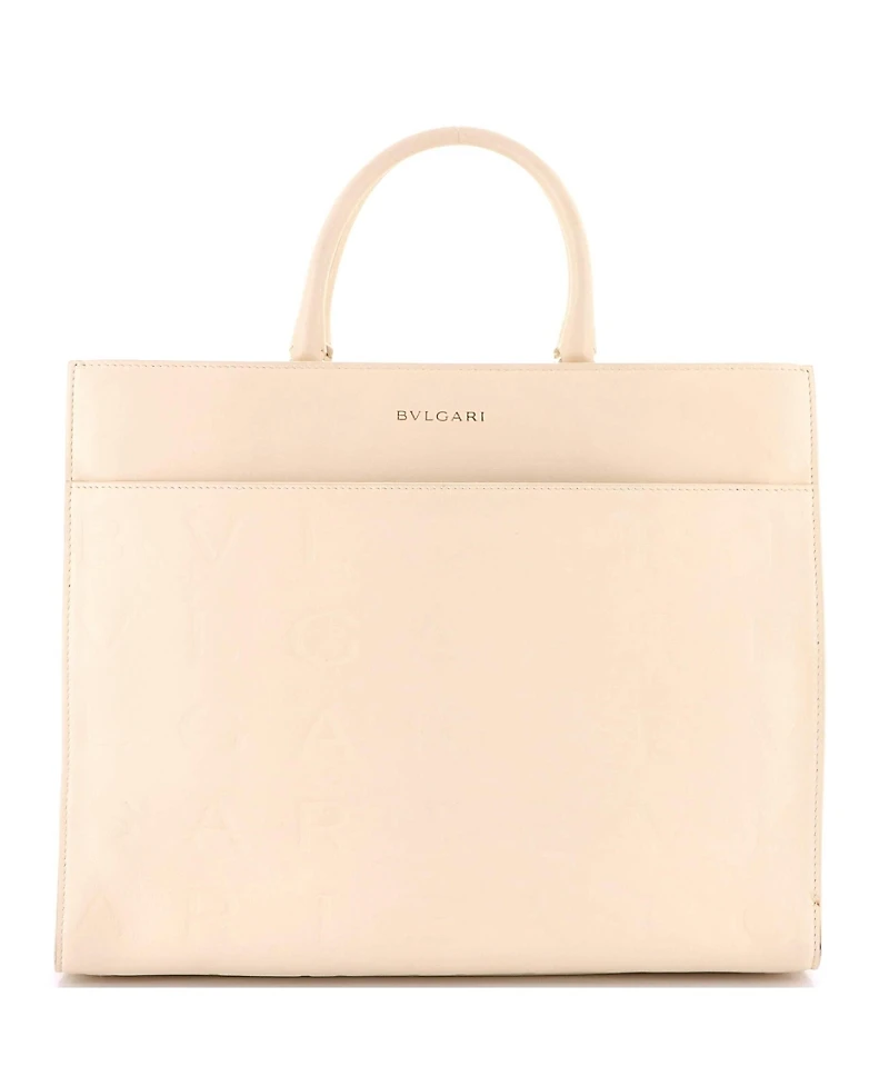 Pre-Owned Bvlgari Logo Convertible Tote Embroidered Leather