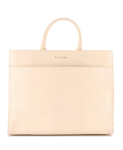 Pre-Owned Bvlgari Logo Convertible Tote Embroidered Leather