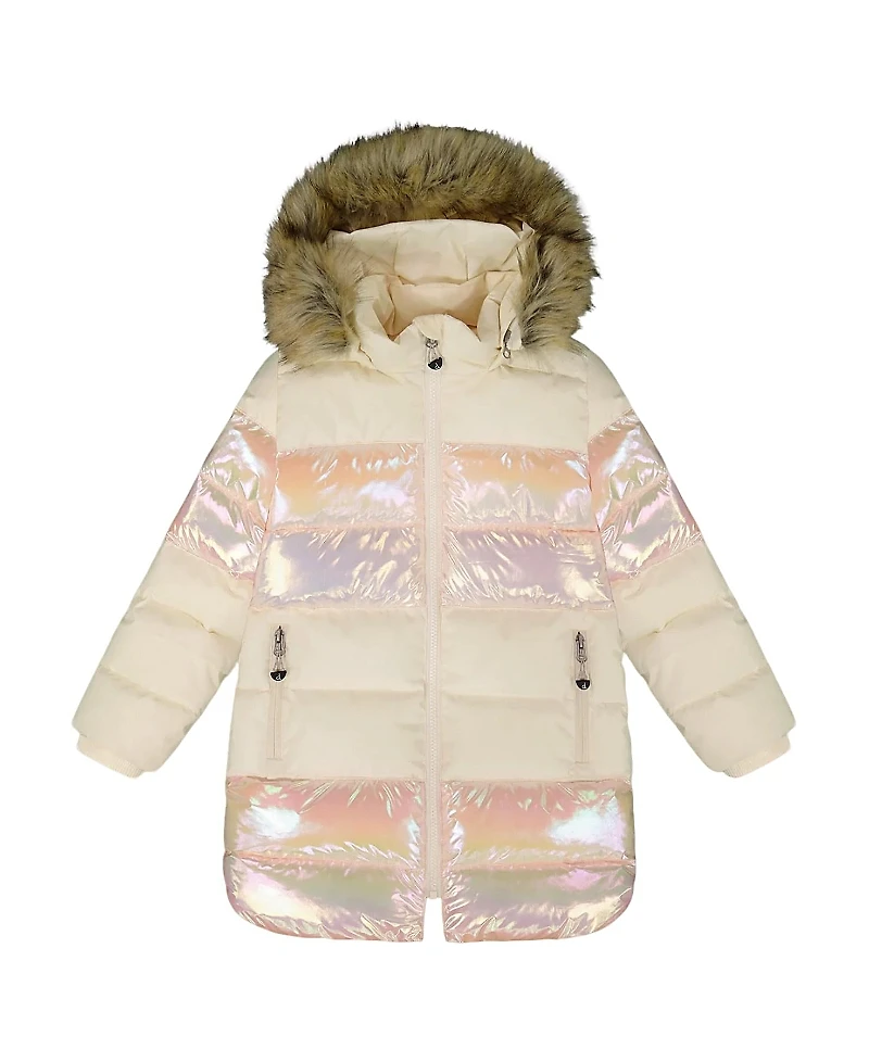 Deux par Girls' Long Metallic Puffy Winter Coat - Big Kid