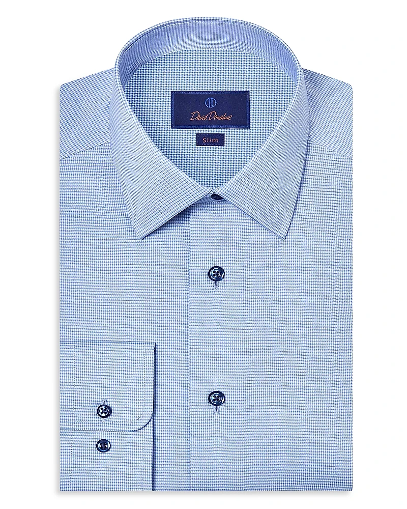 David Donahue Slim Fit Printed Stretch Twill Dress Shirt