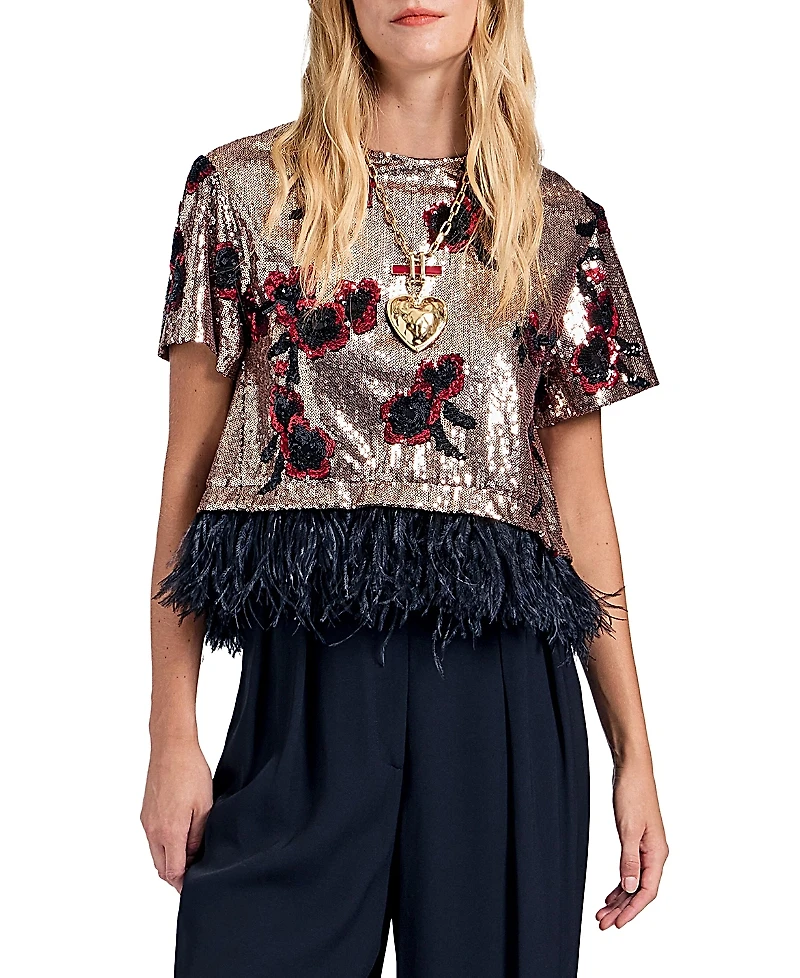 La Doublej Scala Tee With Feathers Primrose Bronze