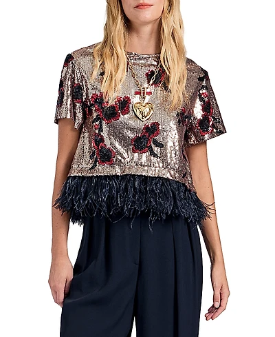 La Doublej Scala Tee With Feathers Primrose Bronze