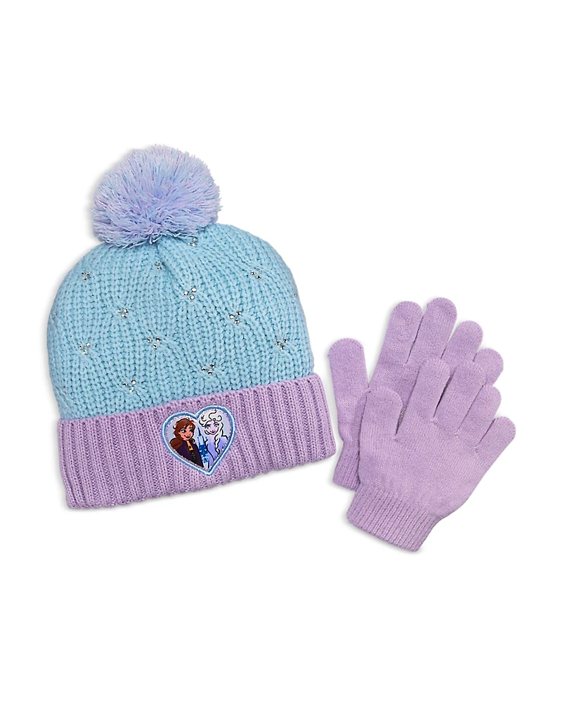 Capelli Frozen Anna Elsa Rhinestone Beanie & Gloves Set - Little Kid, Big Kid