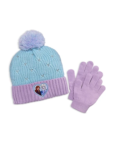 Capelli Frozen Anna Elsa Rhinestone Beanie & Gloves Set - Little Kid, Big Kid