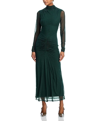 Aqua Crystal Long Sleeve Mesh Maxi Dress - Exclusive