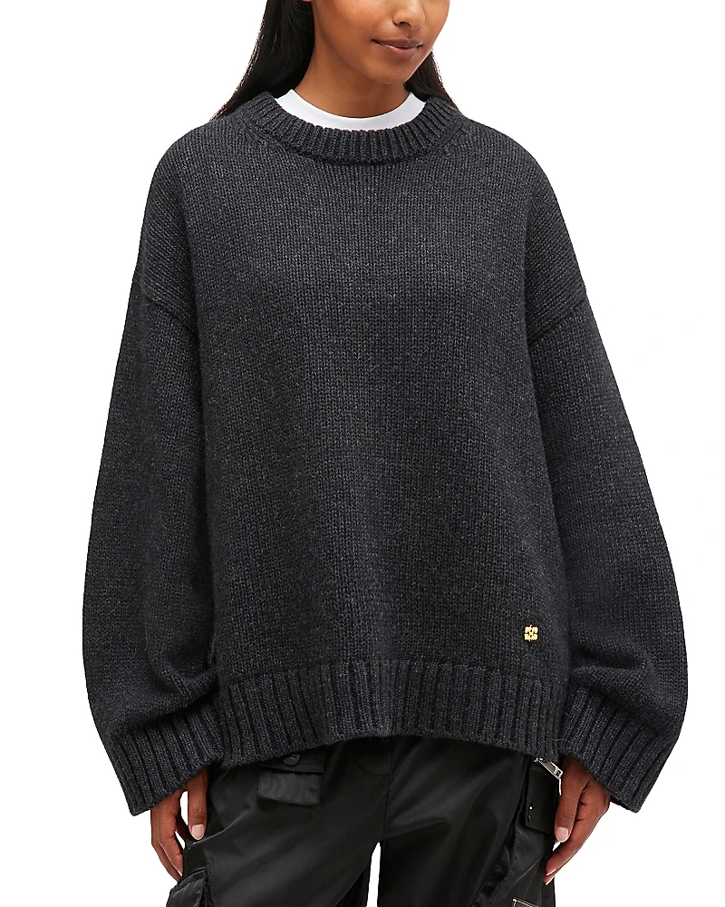 Ganni Chunky Mixed Wool-Blend Crewneck Sweater
