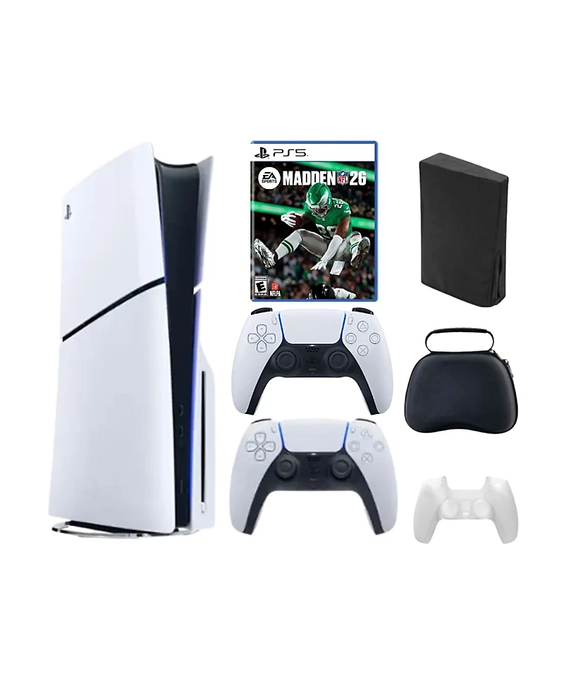 Sony PlayStation 5 Slim Disc Bundle with Madden 26 Game, Accessories and Extra Controller