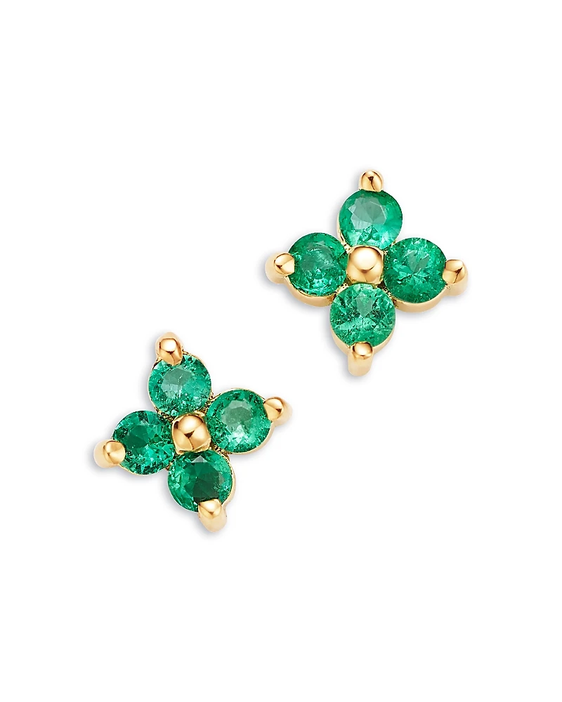 Zoe Chicco 14K Yellow Gold Emerald Gemstones Emerald Flower Stud Earrings