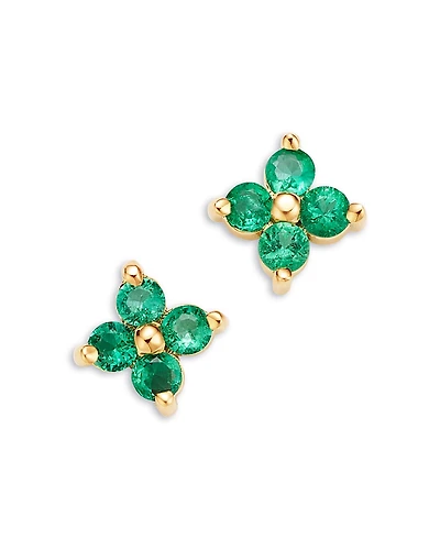 Zoe Chicco 14K Yellow Gold Emerald Gemstones Emerald Flower Stud Earrings