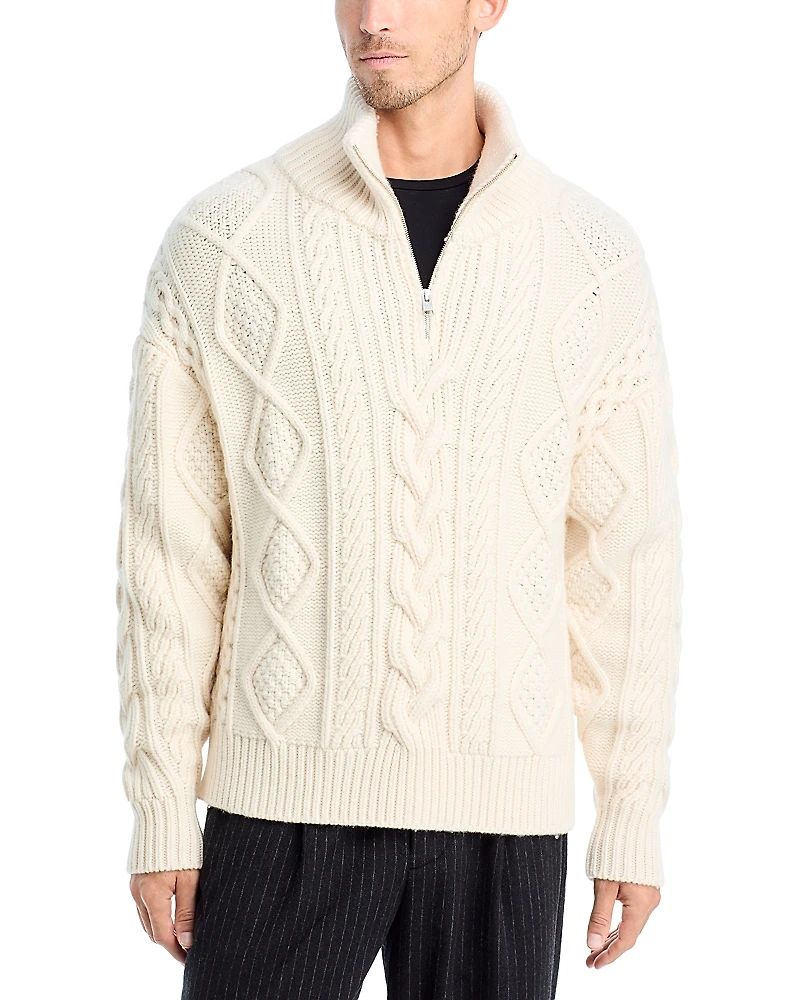 Frame Wool & Cashmere Chunky Cable Knit Half Zip Sweater