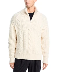 Frame Wool & Cashmere Chunky Cable Knit Half Zip Sweater