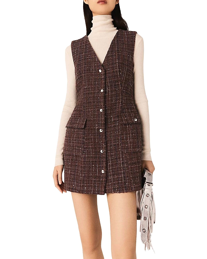 Maje Sequin Tweed Mini Dress