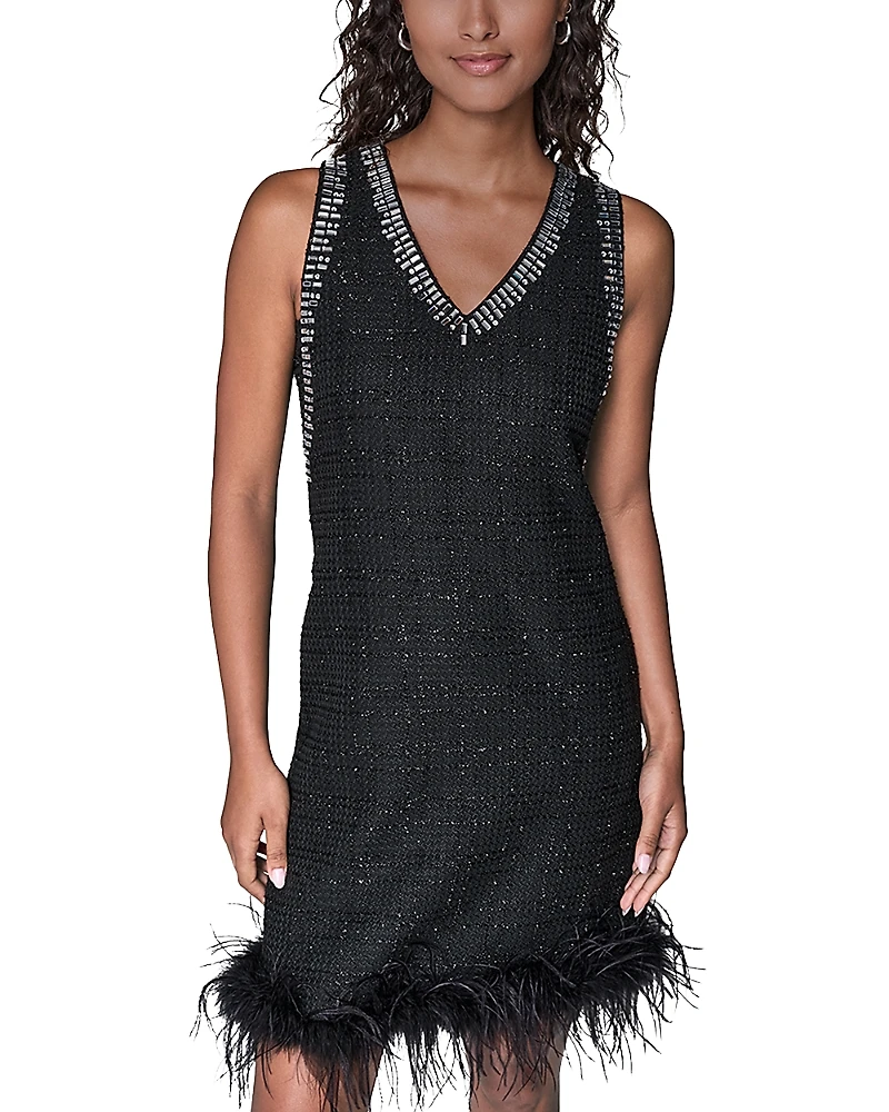 Karl Lagerfeld Paris Feather Trim Shift Dress
