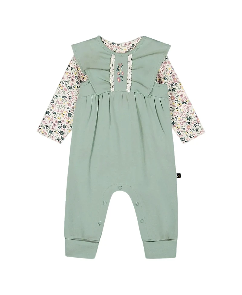 Deux par Girls' Organic Cotton Bodysuit and Sleeveless Overalls Set - Baby