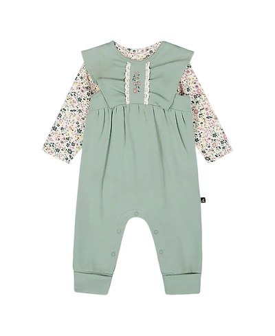 Deux par Girls' Organic Cotton Bodysuit and Sleeveless Overalls Set - Baby