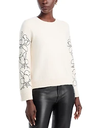 T Tahari Floral Contrast Crewneck Sweater