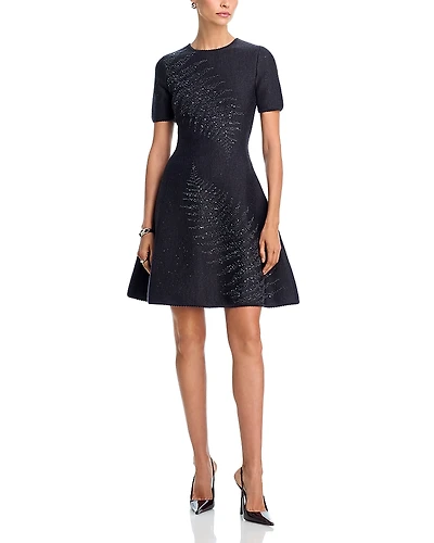 Oscar de la Renta Tonal Fern Stitch Dress