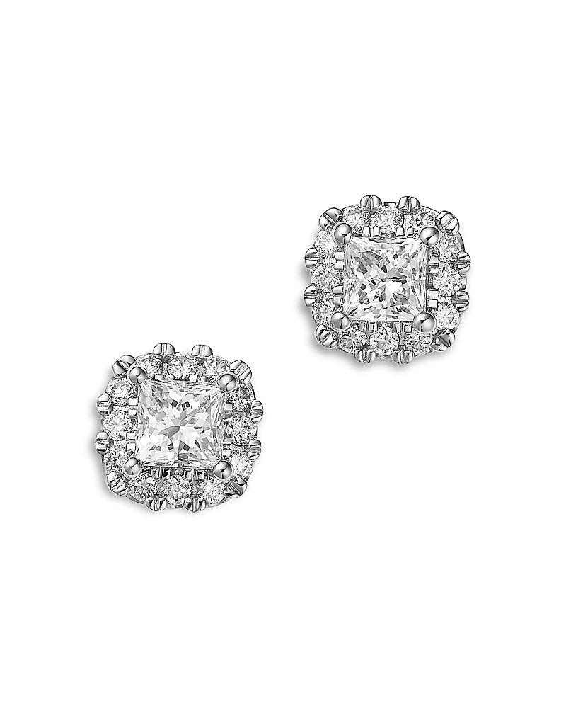 Bloomingdale's Fine Collection Diamond Princess Cut Halo Stud Earrings