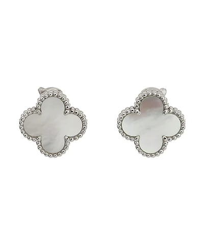 Pre-Owned Van Cleef & Arpels Vintage Alhambra Earrings 18K White Gold and Mother of Pearl