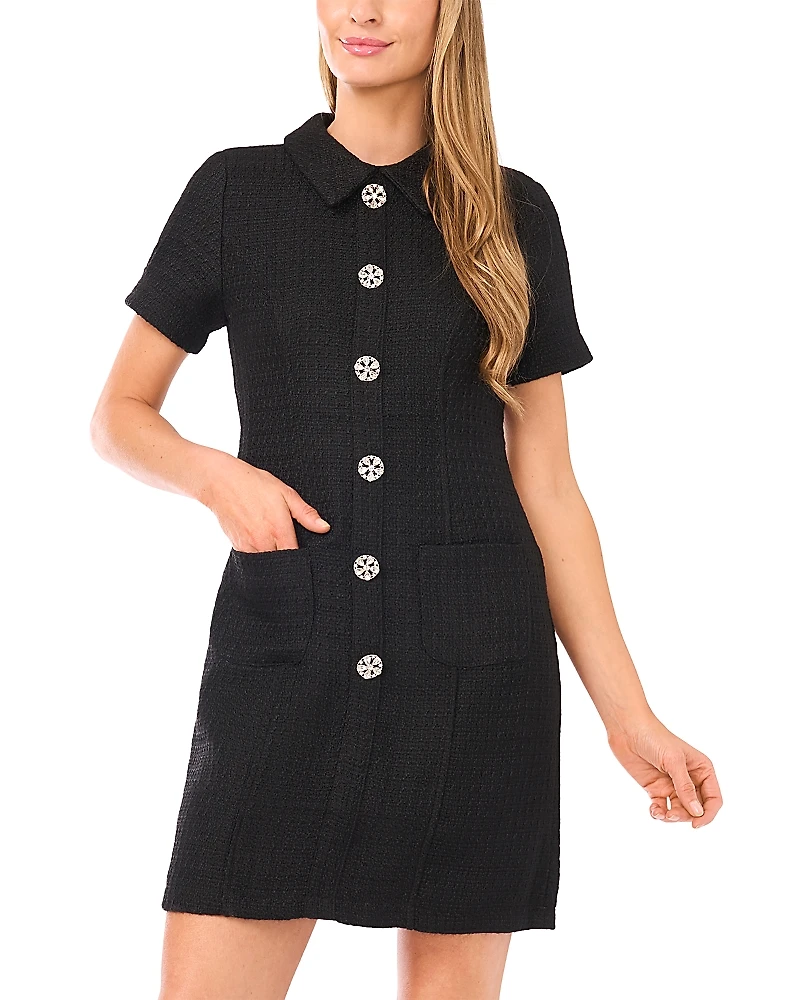 CeCe Rhinestone Button Shift Dress
