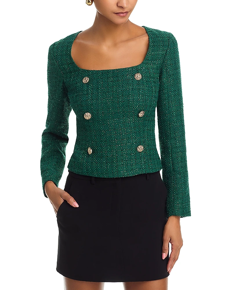 French Connection Shante Shimmer Tweed Double Breasted Top