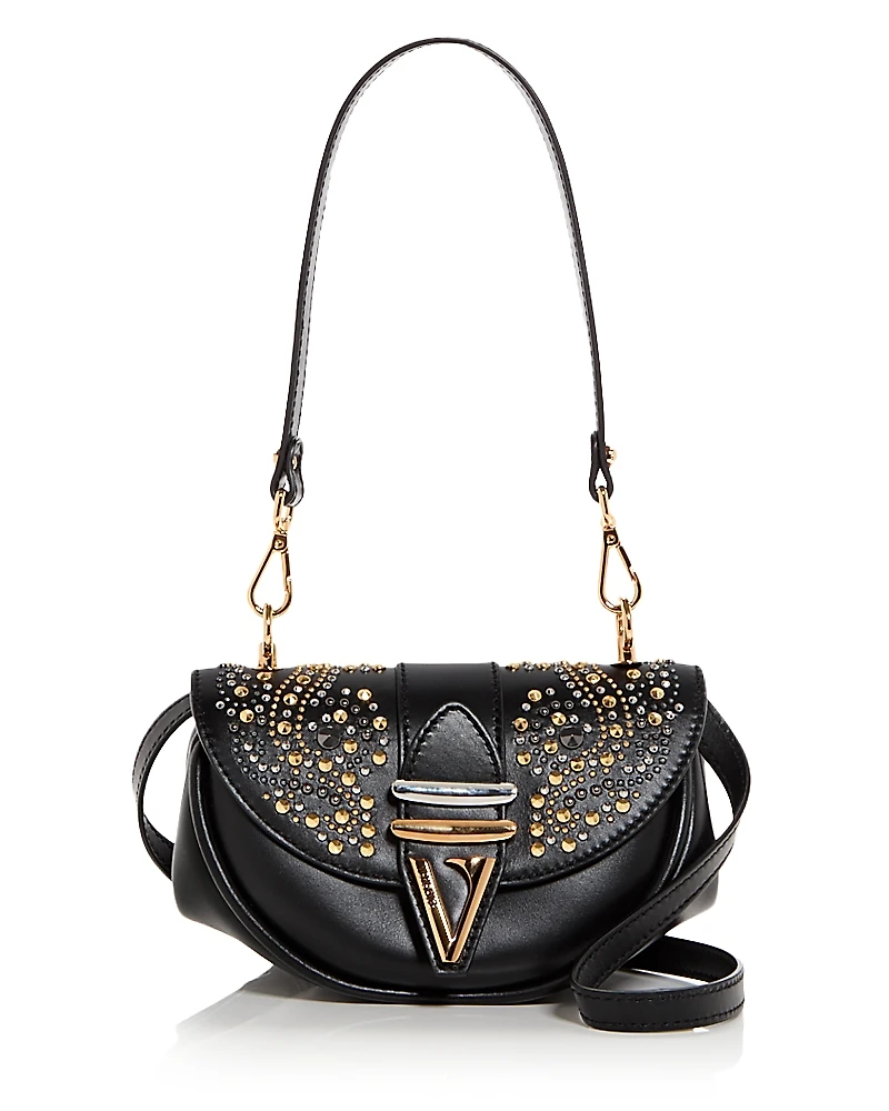 Versace Virtus Embellished Leather Shoulder Bag