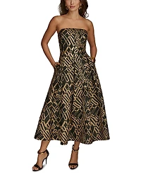 Donna Karan Jacquard Strapless Fit and Flare Dress
