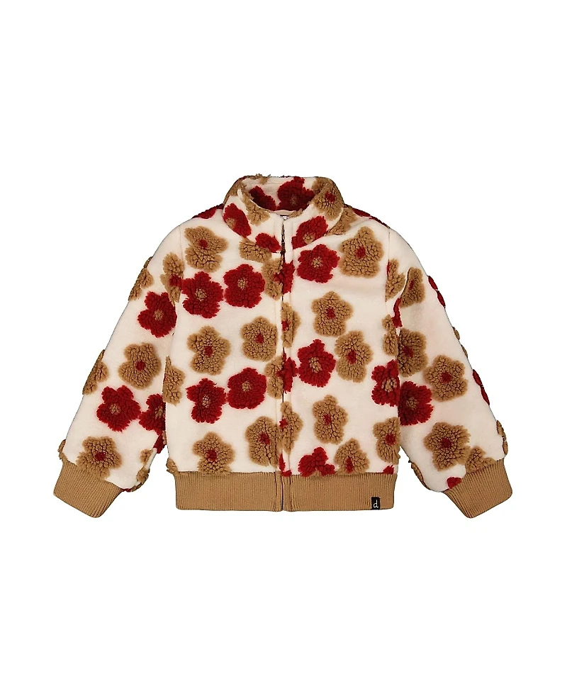 Deux par Girls' Full Zip Sherpa Jacket with Jacquard Floral Pattern - Little Kid