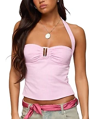 Edikted Caitie Striped Buckle Halter Top