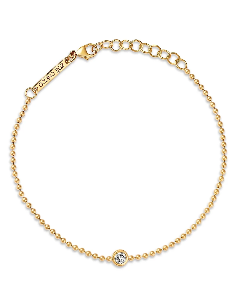 Zoe Chicco 14K Yellow Gold Floating Diamonds Bezel Solitaire Chain Link Bracelet