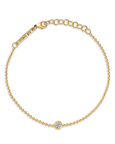 Zoe Chicco 14K Yellow Gold Floating Diamonds Bezel Solitaire Chain Link Bracelet