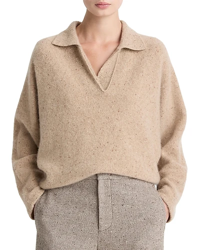 Vince Donegal Dolman Polo Collar Cashmere Sweater