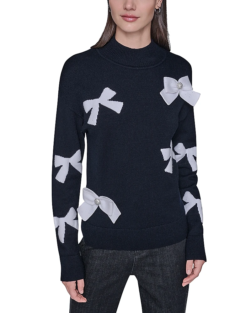 Karl Lagerfeld Paris 3D Bow Mock Neck Sweater